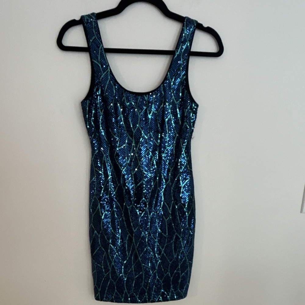Lily Rose Sequin Bodycon Mini Dress Sleeveless Blue‎ Black Scoop Neck S